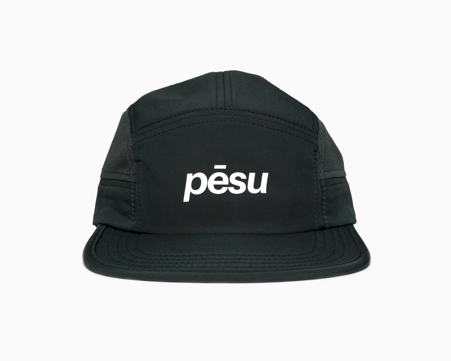Pēsu charcoal lightweight performance 8 panel cap with breathable mesh panels, quick-dry fabric, moisture-absorbing sweatband and minimalist design for sport and lifestyle. 