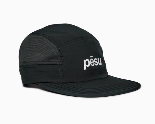 Pēsu charcoal lightweight performance 8 panel cap with breathable mesh panels, quick-dry fabric, moisture-absorbing sweatband and minimalist design for sport and lifestyle
